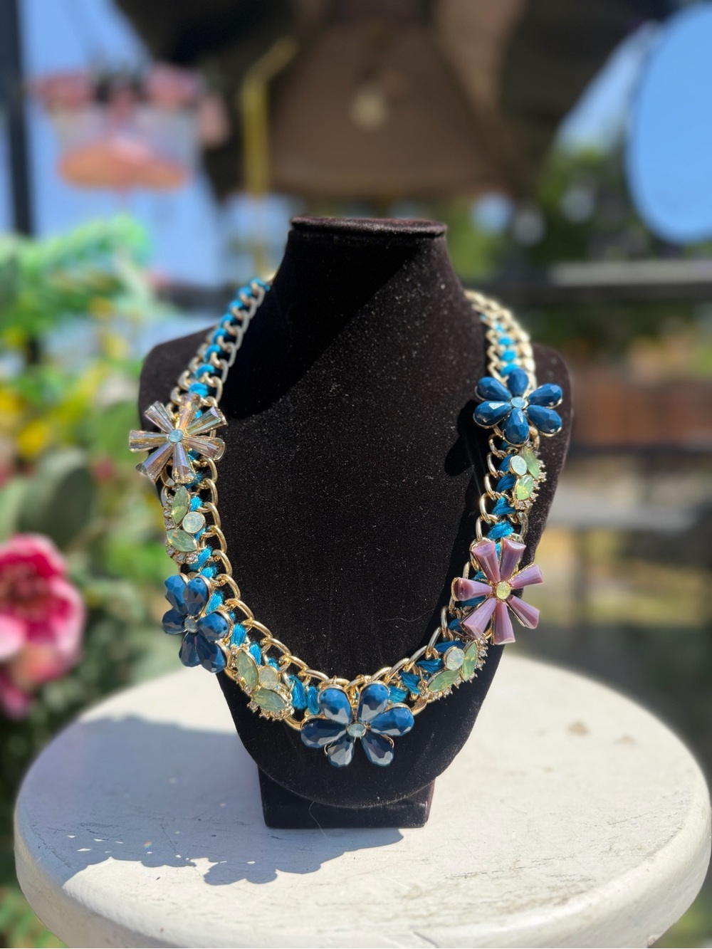 Othr Blue & Pink Floral Chain Necklace